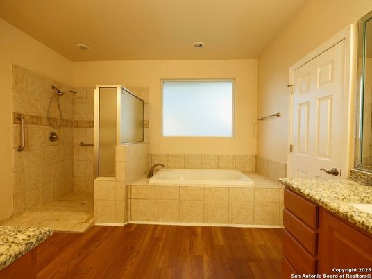 Bathroom, Glass Shower, Interior, Wood Texture Flooring