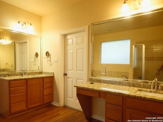 Bathroom, Dual Sink Vanities, Interior, Wood Texture Flooring