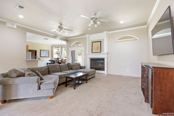 Dining room, Fireplace, Interior, Living room, Pendant Lights, Recessed Lighting