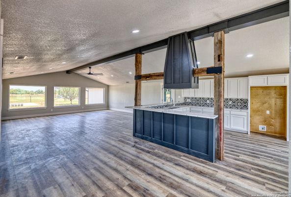 Empty room, Interior, Kitchen, Recessed Lighting, Wood Texture Flooring