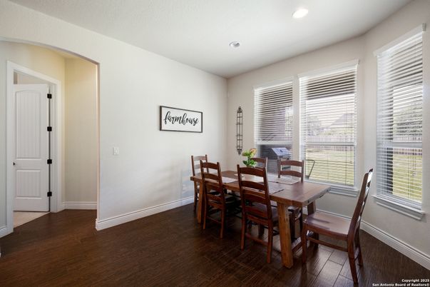 Dining room, Interior, Recessed Lighting, Wood Texture Flooring