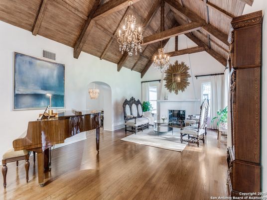Chandelier, Fireplace, Interior, Piano, Wooden Beams, Wooden Ceilings, Wood Texture Flooring