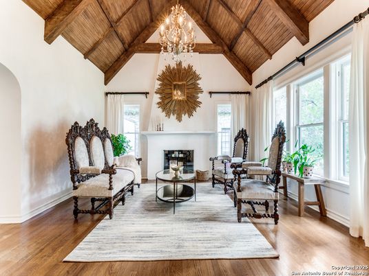 Chandelier, Fireplace, Interior, Living room, Wooden Beams, Wooden Ceilings, Wood Texture Flooring