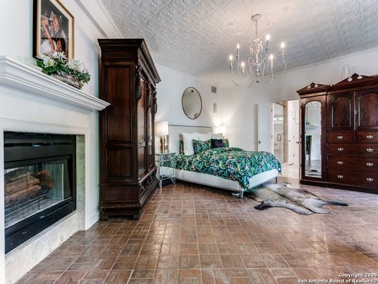 Bedroom, Chandelier, Fireplace, Interior