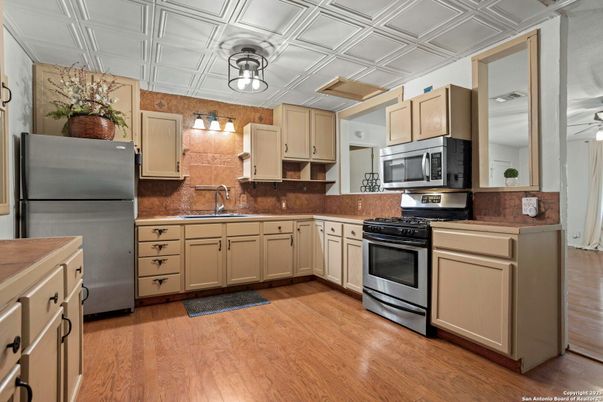 Interior, Kitchen, Stainless Steel Appliances, Wood Texture Flooring