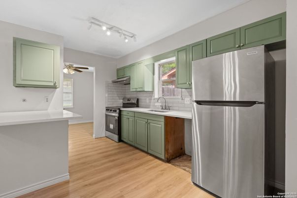 Interior, Kitchen, Stainless Steel Appliances, Wood Texture Flooring