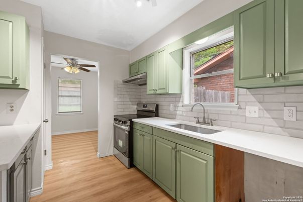 Interior, Kitchen, Stainless Steel Appliances, Wood Texture Flooring