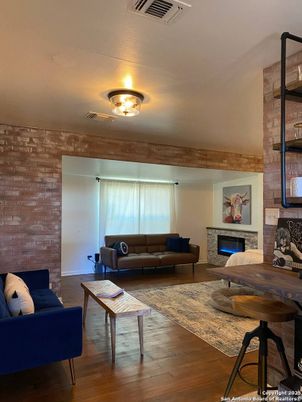 Fireplace, Interior, Living room, Stone Walls, Wood Texture Flooring