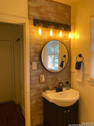 Bathroom, Interior, Stone Walls, Wood Texture Flooring