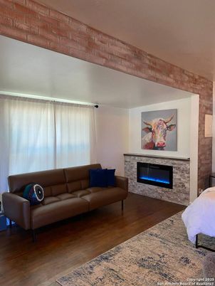 Fireplace, Interior, Living room, Stone Walls, Wood Texture Flooring