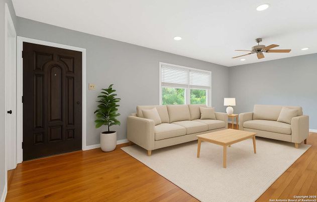 Interior, Living room, Recessed Lighting, Wood Texture Flooring