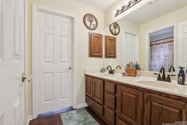 Bathroom, Dual Sink Vanities, Interior, Wood Texture Flooring