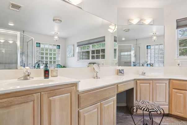 Bathroom, Dual Sink Vanities, Glass Shower, Interior, Recessed Lighting