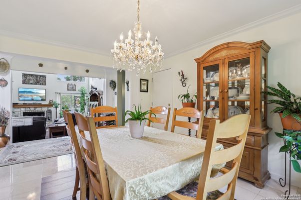 Chandelier, Dining room, Fireplace, Interior