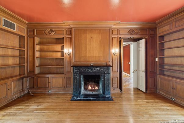 Empty room, Fireplace, Interior, Wood Texture Flooring, Wooden Walls