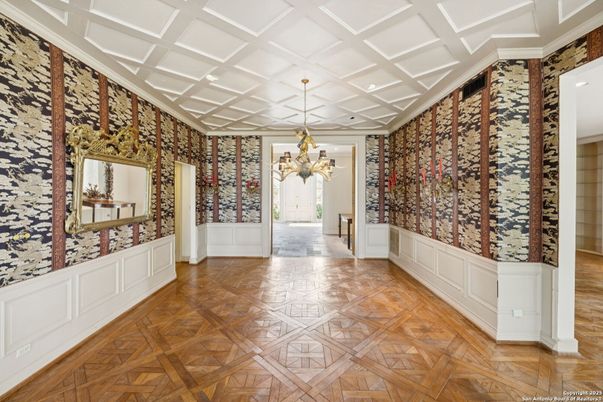 Chandelier, Empty room, Interior, Wood Texture Flooring