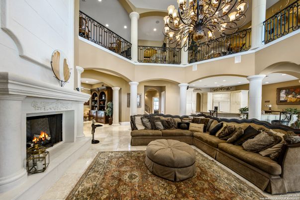 Chandelier, Fireplace, Interior, Living room, Recessed Lighting