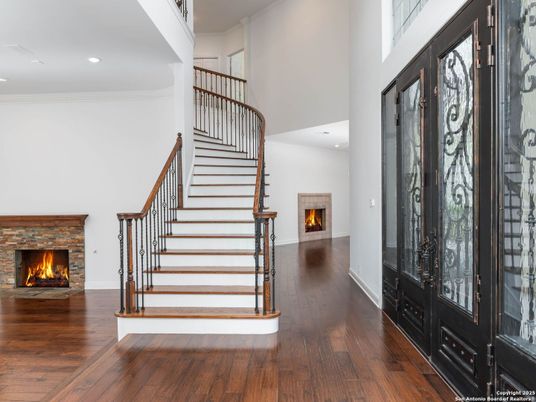 Fireplace, Interior, Recessed Lighting, Wood Texture Flooring
