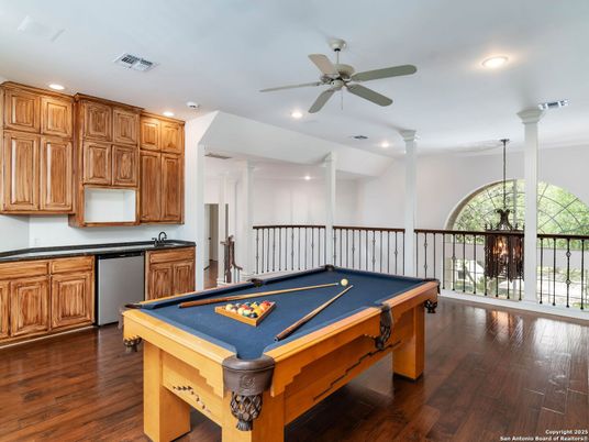 Billiard Table, Game Room, Interior, Recessed Lighting, Wood Texture Flooring
