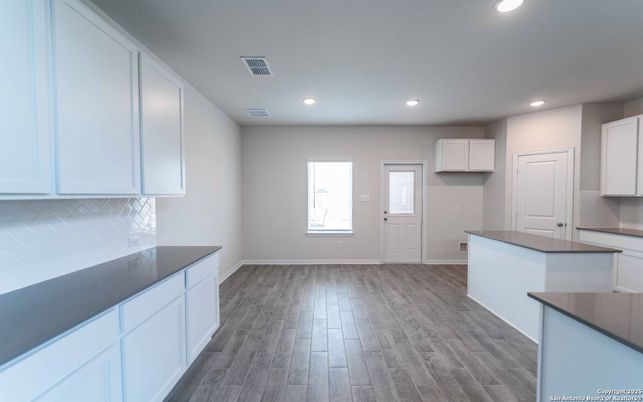 Empty room, Interior, Kitchen, Recessed Lighting, Wood Texture Flooring