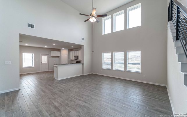 Empty room, Interior, Kitchen, Recessed Lighting, Wood Texture Flooring