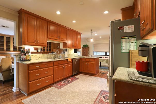 Interior, Kitchen, Pendant Lights, Recessed Lighting, Wood Texture Flooring