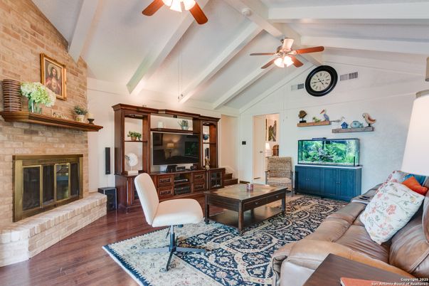 Fireplace, Interior, Living room, Stone Walls, Wood Texture Flooring