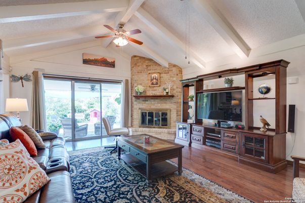 Fireplace, Interior, Living room, Stone Walls, Wood Texture Flooring