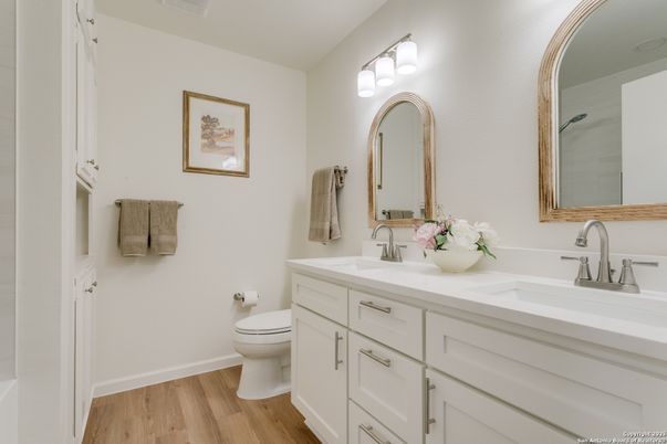 Bathroom, Dual Sink Vanities, Interior, Wood Texture Flooring