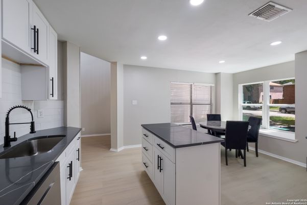 Dining room, Interior, Kitchen, Recessed Lighting, Wood Texture Flooring