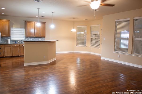Interior, Kitchen, Pendant Lights, Recessed Lighting, Wood Texture Flooring