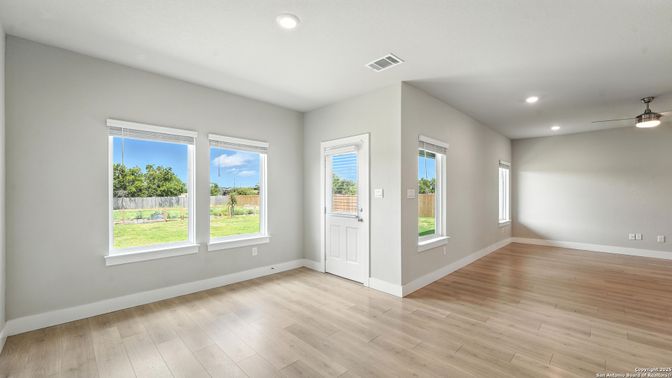Empty room, Interior, Recessed Lighting, Wood Texture Flooring