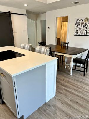 Dining room, Interior, Recessed Lighting, Wood Texture Flooring