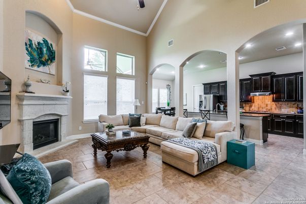Fireplace, Interior, Kitchen, Living room, Recessed Lighting