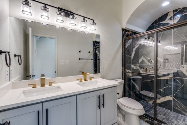Bathroom, Dual Sink Vanities, Glass Shower, Interior, Recessed Lighting