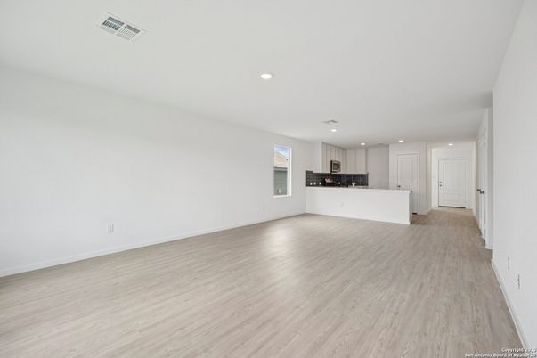 Empty room, Interior, Kitchen, Recessed Lighting, Wood Texture Flooring