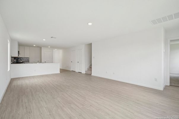 Empty room, Interior, Kitchen, Recessed Lighting, Wood Texture Flooring