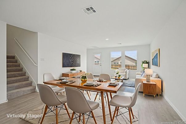 Dining room, Interior, Living room, Recessed Lighting, Wood Texture Flooring
