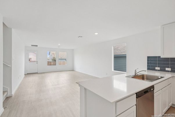 Empty room, Interior, Kitchen, Recessed Lighting, Wood Texture Flooring