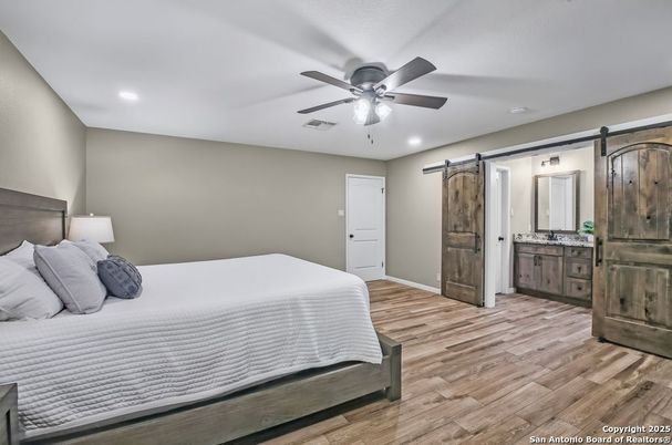 Bedroom, Interior, Recessed Lighting, Wood Texture Flooring