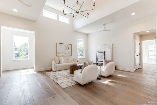 Chandelier, Interior, Living room, Recessed Lighting, Wood Texture Flooring
