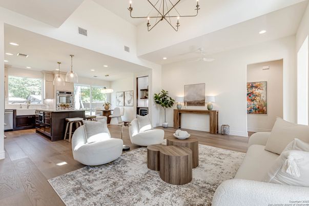 Interior, Kitchen, Living room, Pendant Lights, Recessed Lighting, Stainless Steel Appliances, Wood Texture Flooring