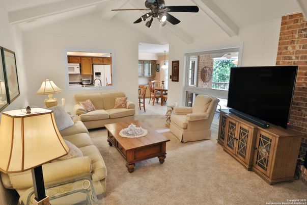 Dining room, Interior, Kitchen, Living room, Pendant Lights, Stainless Steel Appliances, Stone Walls