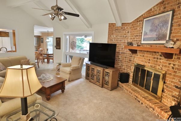 Dining room, Fireplace, Interior, Living room, Stone Walls