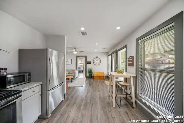 Interior, Kitchen, Recessed Lighting, Wood Texture Flooring