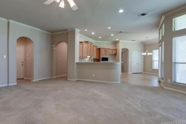 Chandelier, Empty room, Interior, Kitchen, Recessed Lighting