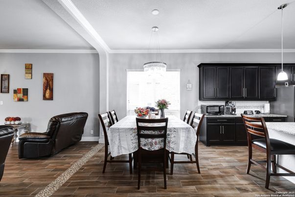Chandelier, Dining room, Interior, Kitchen, Pendant Lights, Wood Texture Flooring