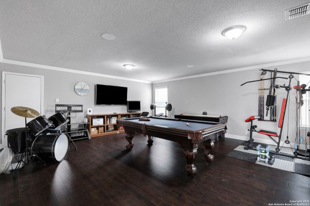 Billiard Table, Fitness Equipment, Game Room, Interior, Wood Texture Flooring