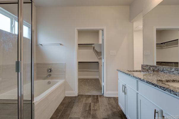 Bathroom, Glass Shower, Interior, Wood Texture Flooring