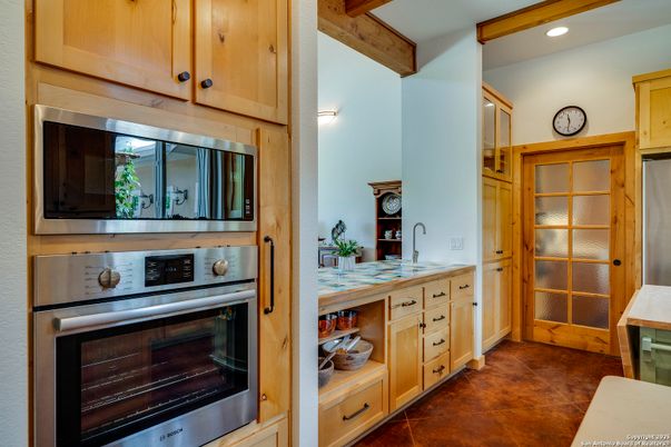 Interior, Kitchen, Recessed Lighting, Stainless Steel Appliances, Wooden Beams